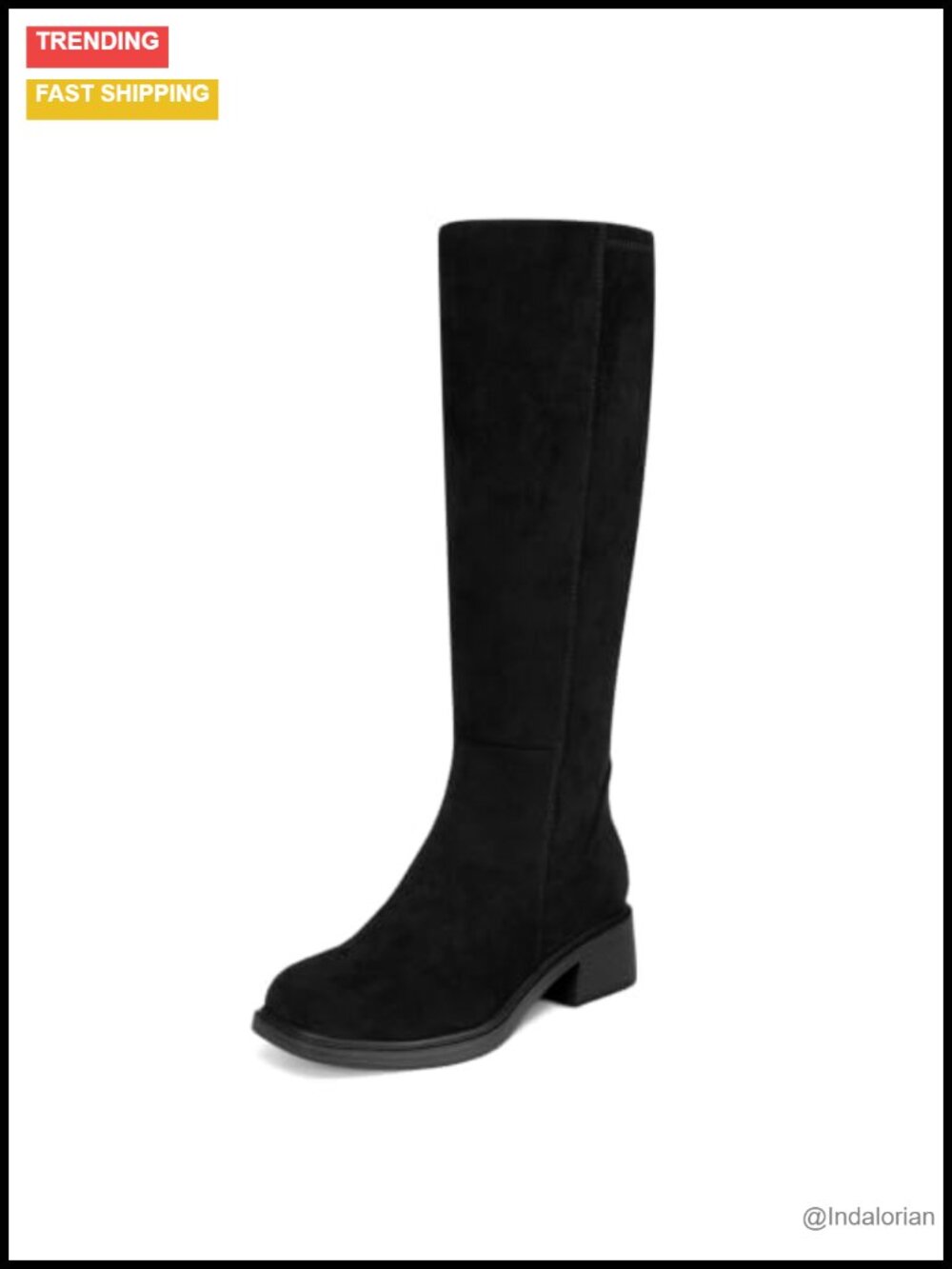 Square Toe Knee High Stretch Boots Women Low Block Heel Tall Boots